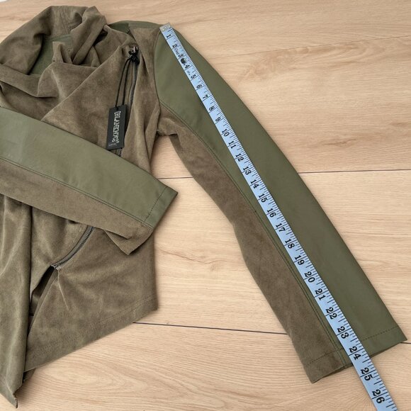 NWT BlankNYC Faux Suede Leather Moto Jacket Mixed Media Draped Olive Green Med. - Picture 13 of 15